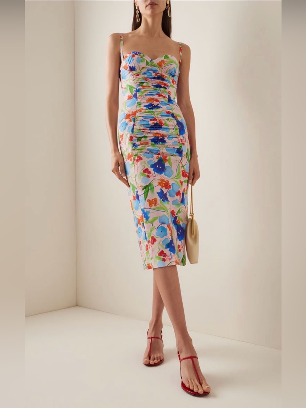 Carolina Herrera New Ruched Cotton Bustier Midi Dress Size 8